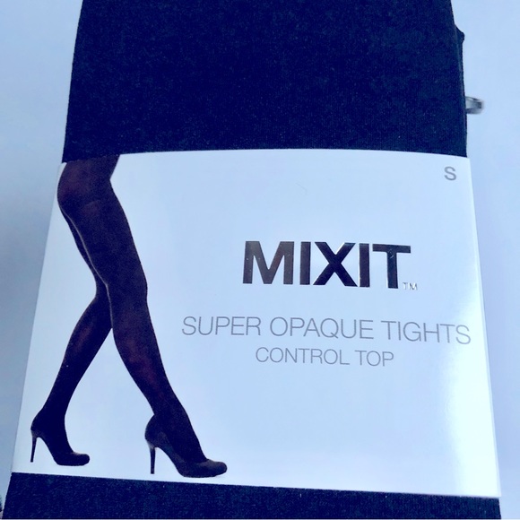 NEW MIXIT SUPER OPAQUE TIGHTS CONTROL TOP Hosiery Socks 1 PAIR Black Small Women - Picture 2 of 12